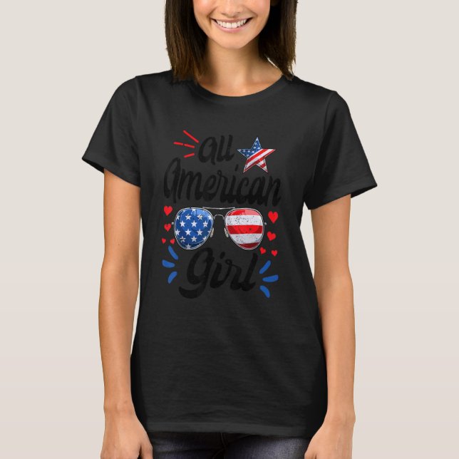 Fun Kids Girl All American Girls Patriotic 4. Juli T-Shirt (Vorderseite)