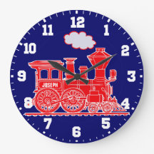 Fun kids name train red and navy blue wall clock