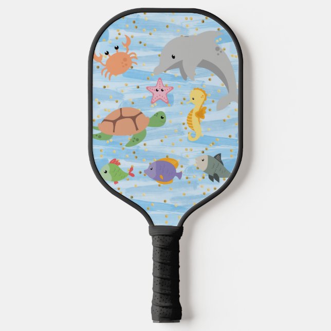 Fun Kids niedliche Meerestiere Delphin Schildkröte Pickleball Schläger (Vorderseite)
