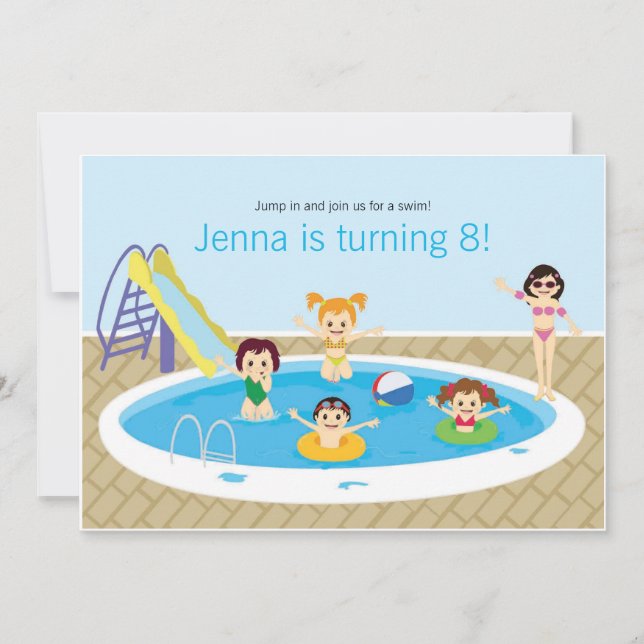 Fun Kid's Pool Party Geburtstag Einladung (Vorderseite)