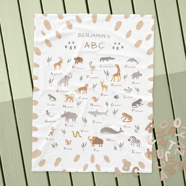 Fun Kids' Wilde Tiere Fleece Blanket (Learn ABC Jungle Safari Animals Kids Fleece Blanket ©Susanne Sachers - Sunny Mind Design 🌞)