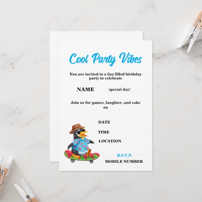 Fun-Kindergeburtstag-Party Einladung (Vorderseite/Rückseite Beispiel)