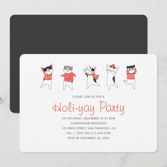 Fun Kitty Cat Party Feiertag Einladung (Vorne/Hinten)