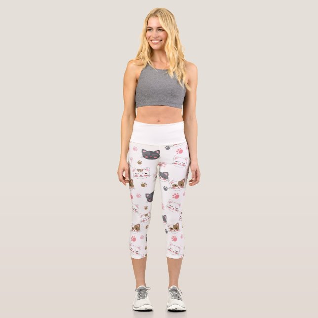 Fun Kitty Cat Pattern Capri Leggings (Vorderseite)
