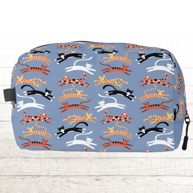 Fun Kitty Cat Pattern Waschbeutel (Fun kitty cat pattern blue zip bag)
