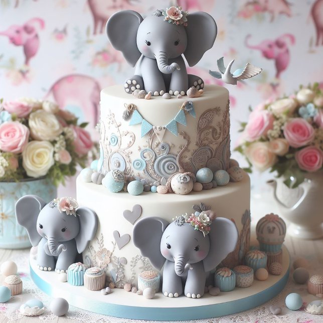 FUN KLEINE ELEPHANER LAYER CAKE (Baby Elephants Baby Shower Invitation)