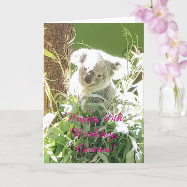 Fun Koala, Happy 10. Geburtstag, Karte (Orchidee)