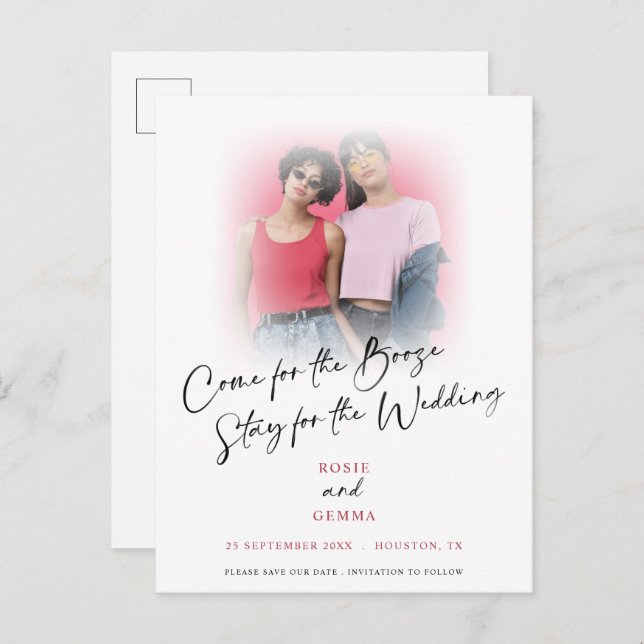 Fun kommen für Booze Foto Save the Date Ankündigun Ankündigungspostkarte (Vorne/Hinten)