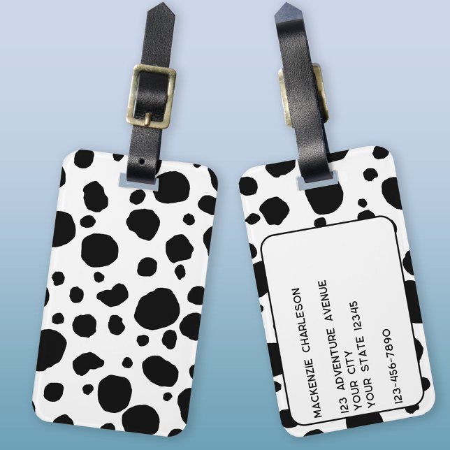 Fun Kuh drucken Schwarzweiß Personalisiert Gepäckanhänger (Fun cow hide pattern black and white personalized luggage tag)