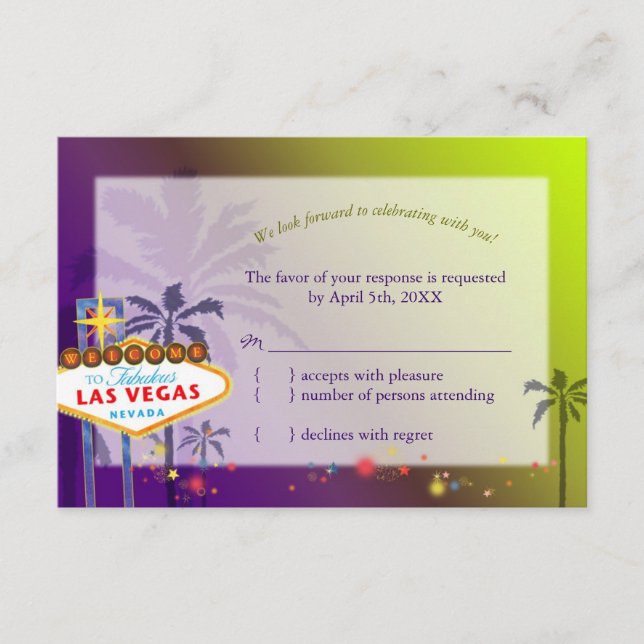 Fun Las Vegas Hochzeit in Urlaubsort UAWG RSVP Karte (Vorderseite)