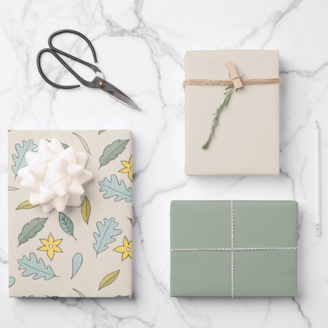 Fun Leaf Muster mit passender Farbe Geschenkpapier Set (Vorderseite)