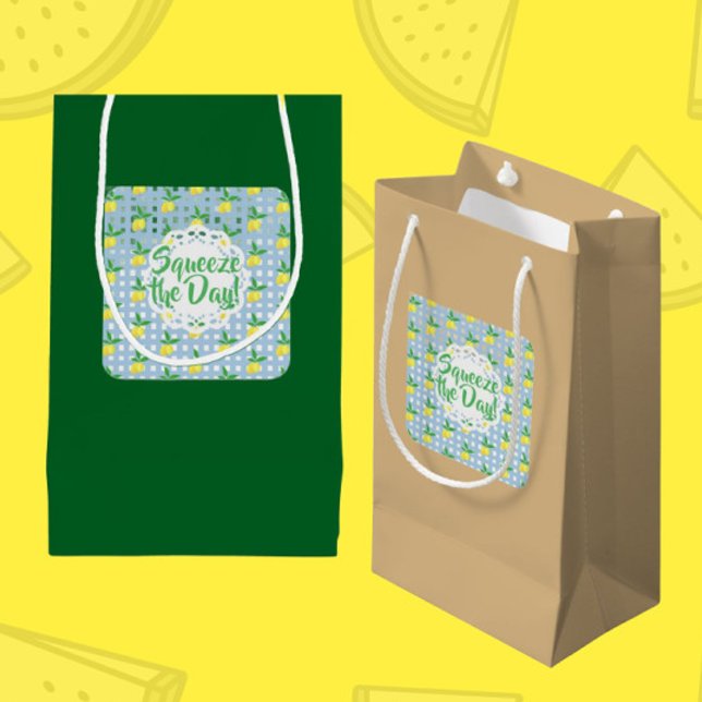 Fun Lemon Theme Squeeze the Day Sticker (Use stickers to decorate inexpensive gift bags!)