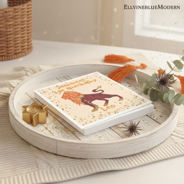 Fun Leo Erster Geburtstag & Gold Confetti Serviette (Von Creator hochgeladen)