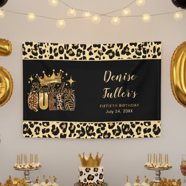 Fun Leopard Birthday Queen Fifty Birthday Banner (Von Creator hochgeladen)