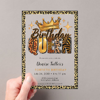 Fun Leopard Birthday Queen Forty Birthday Acryleinladungen