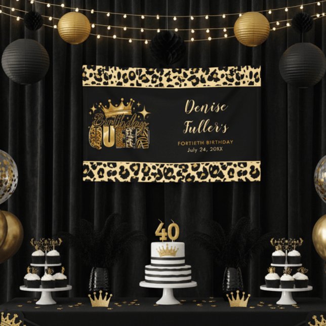 Fun Leopard Birthday Queen Forty Birthday Banner (Von Creator hochgeladen)