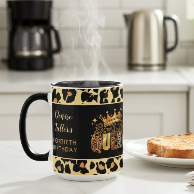Fun Leopard Birthday Queen Forty Birthday Tasse (Von Creator hochgeladen)