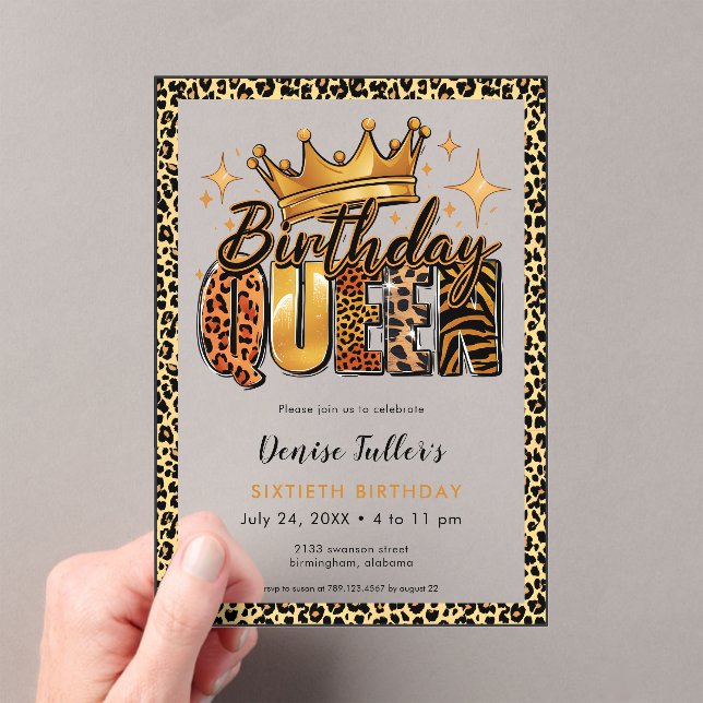 Fun Leopard Birthday Queen Sixty Birthday Acryleinladungen (Insitu (Handheld))