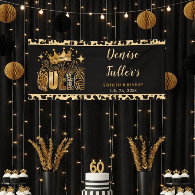 Fun Leopard Birthday Queen Sixty Birthday Banner (Von Creator hochgeladen)