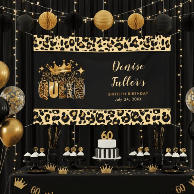 Fun Leopard Birthday Queen Sixty Birthday Banner (Von Creator hochgeladen)