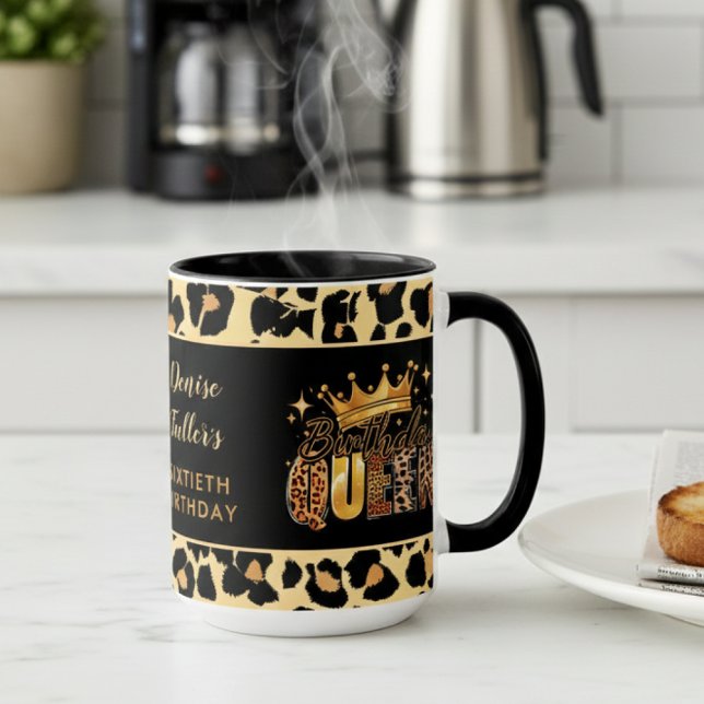 Fun Leopard Birthday Queen Sixty Birthday Tasse (Von Creator hochgeladen)