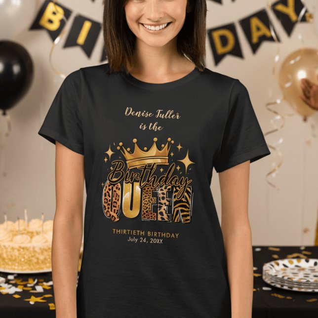 Fun Leopard Birthday Queen Thirty Birthday T-Shirt (Von Creator hochgeladen)
