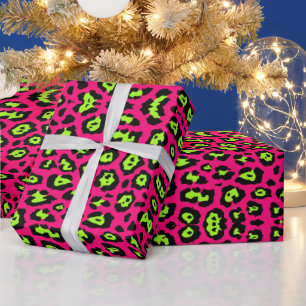 Fun Leopard Print neon chartreuse grün heiß rosa Geschenkpapier