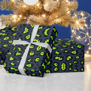 Fun Leopard Print neon chartreuse grüne Marine bla Geschenkpapier
