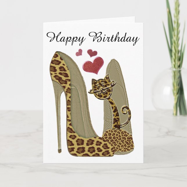 Fun Leopard Stiletto und Cat Karte (Vorderseite)