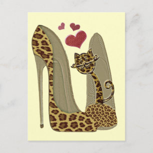 Fun Leopard Stiletto und Cat Postkarte