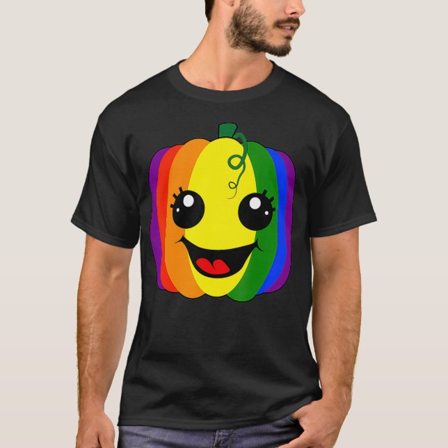 Fun Lesbian Gay Design Rainbow Pumpkin Pride LGBT T-Shirt (Vorderseite)