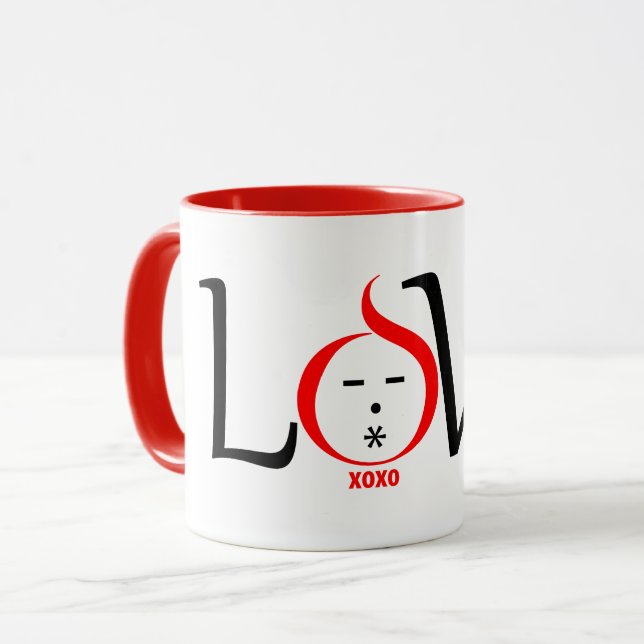 Fun Liebe Design-Charakter mit xoxo Tasse (Vorderseite Links)