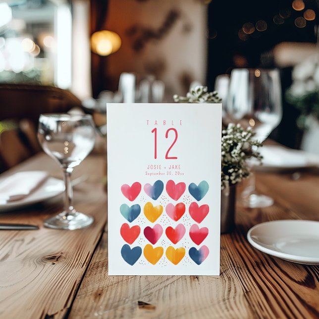Fun Liebe Herz Tischnummer Sitzplan (Fun Love Hearts Table Number wedding reception Seating Chart.)