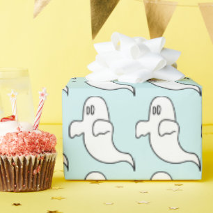 Fun Light Blue und White Halloween Ghost Pattern Geschenkpapier