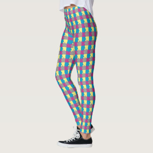 FUN Lila blaugelbes, graues Puzzle-Muster Leggings