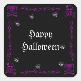 Fun Lila Girl Gothic Skulls Halloween Quadratischer Aufkleber
