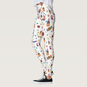Fun Lila Hat Catoween, Niedlich Orange Pumpkin Leggings