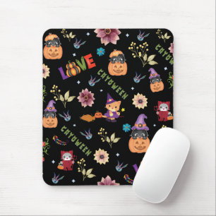 Fun Lila Hat Catoween, Niedlich Orange Pumpkin Mousepad