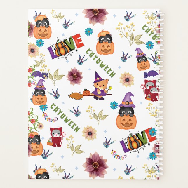 Fun Lila Hat Catoween, Niedlich Orange Pumpkin Planer (Rückseite)