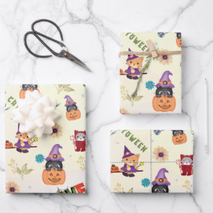 Fun Lila Hat Catoween, Niedlich Orange Pumpkin Wra Geschenkpapier Set