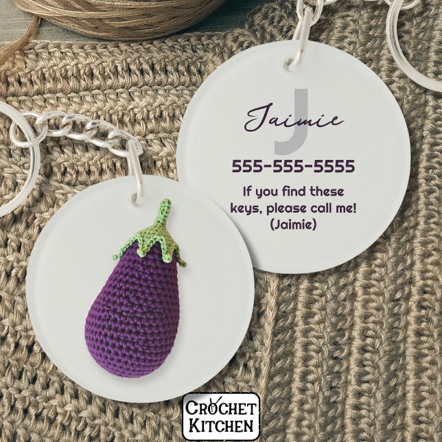 Fun Lila Moderne Minimal Crochet Eggplant Name Schlüsselanhänger (Von Creator hochgeladen)