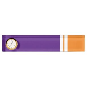 Fun Lila Orange Twin White Racing Stripes Clock Namensplakette
