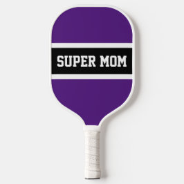 Fun Lila Schwarz-weiße Streifen Text "SUPER MAMA" Pickleball Schläger