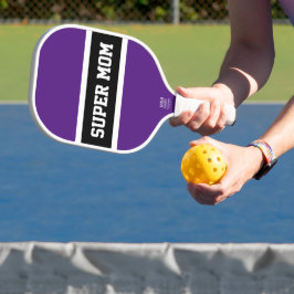 Fun Lila Schwarz-weiße Streifen Text "SUPER MAMA" Pickleball Schläger