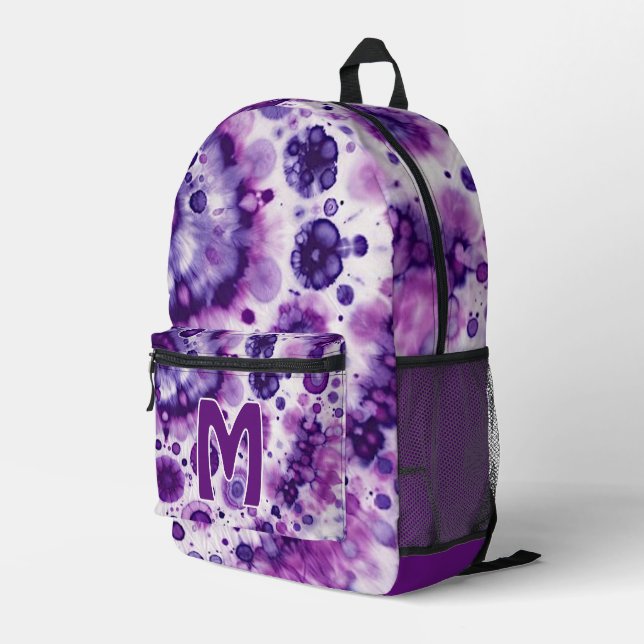 Fun Lila Violet Pink Batik Zirkel Art Muster Bedruckter Rucksack (Rückseitige Ecke Rechts)