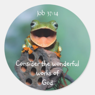 Fun Little Frog Bible Scripture Job 12:14 Runder Aufkleber