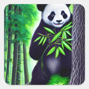 Fun Little Panda Bear Quadratischer Aufkleber