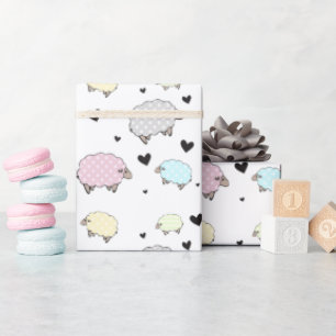 Fun Little Sheep & Hearts Muster Geschenkpapier
