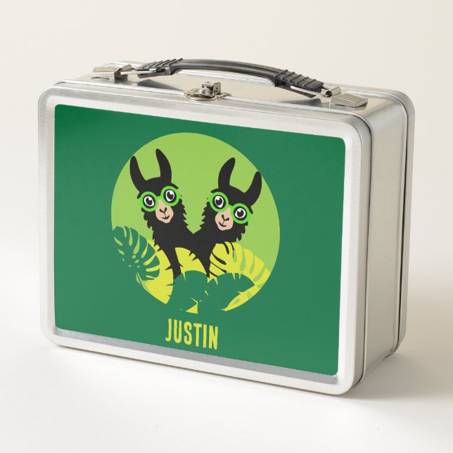 Fun Llama Alpaca Zuhause und Leben Metall Brotdose (Vorderseite)