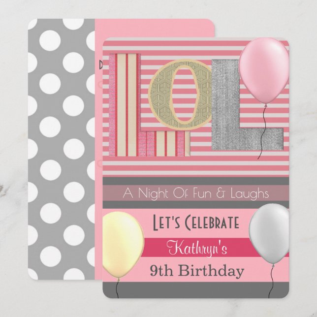 Fun "LOL" Girl Slumber Party Geburtstag Einladung (Vorne/Hinten)